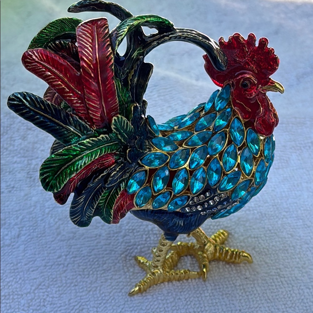 Colorful Rooster trinket box with Gem Accents